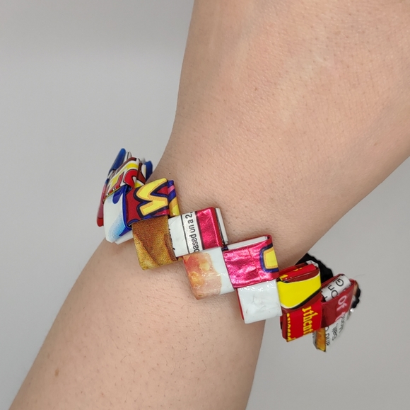 Handmade recycled candy chip wrappers adjustable bracelet - Picture 3 of 3
